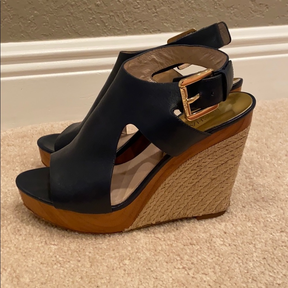 Michael Kors Navy Leather Wedge